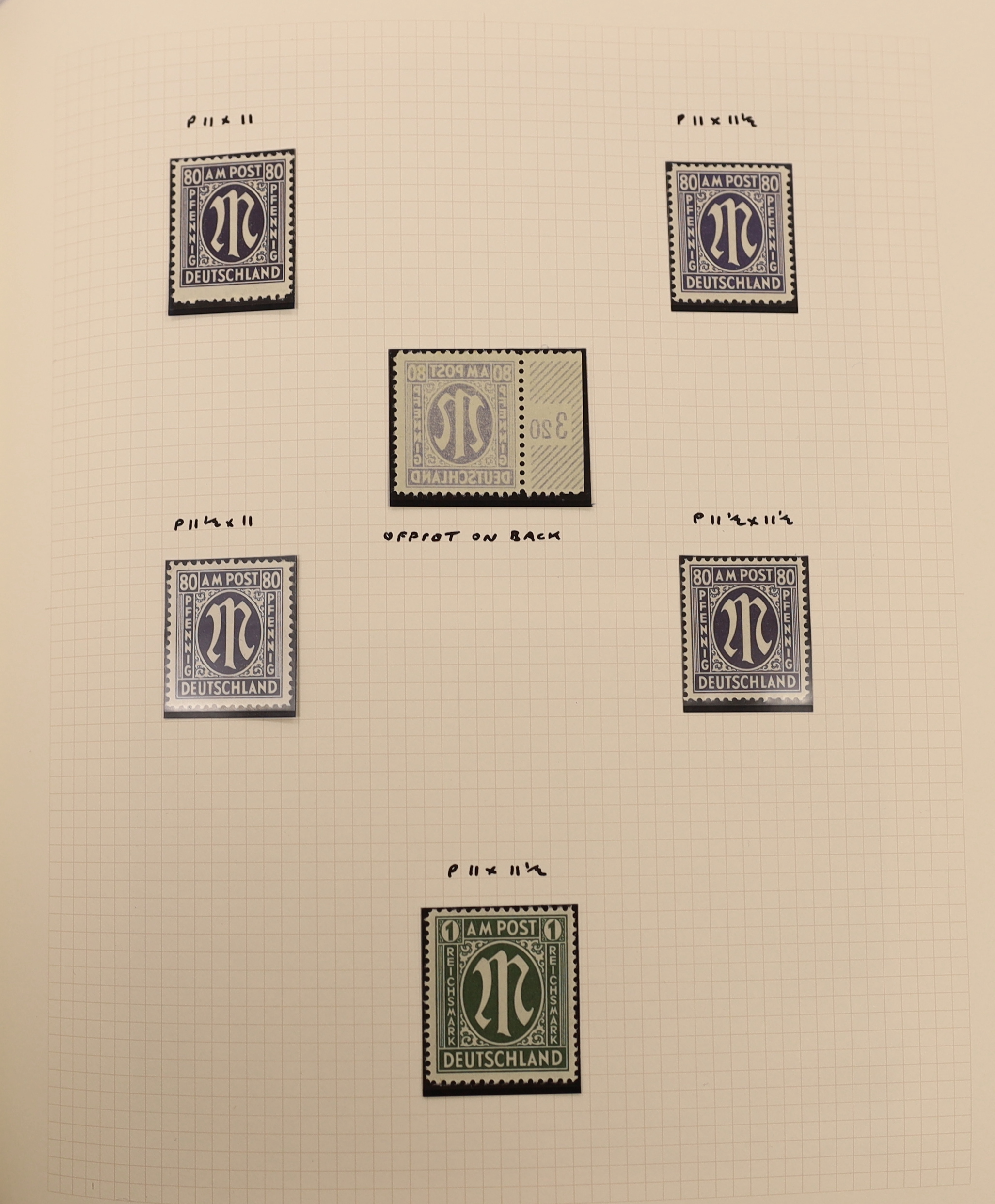 A collection of German Allied Occupation stamps in three albums with a range of Allied Military Posts including scarce perforations, mint blocks, varieties etc. some with certificates, Currency Reform Overprints, Baden,